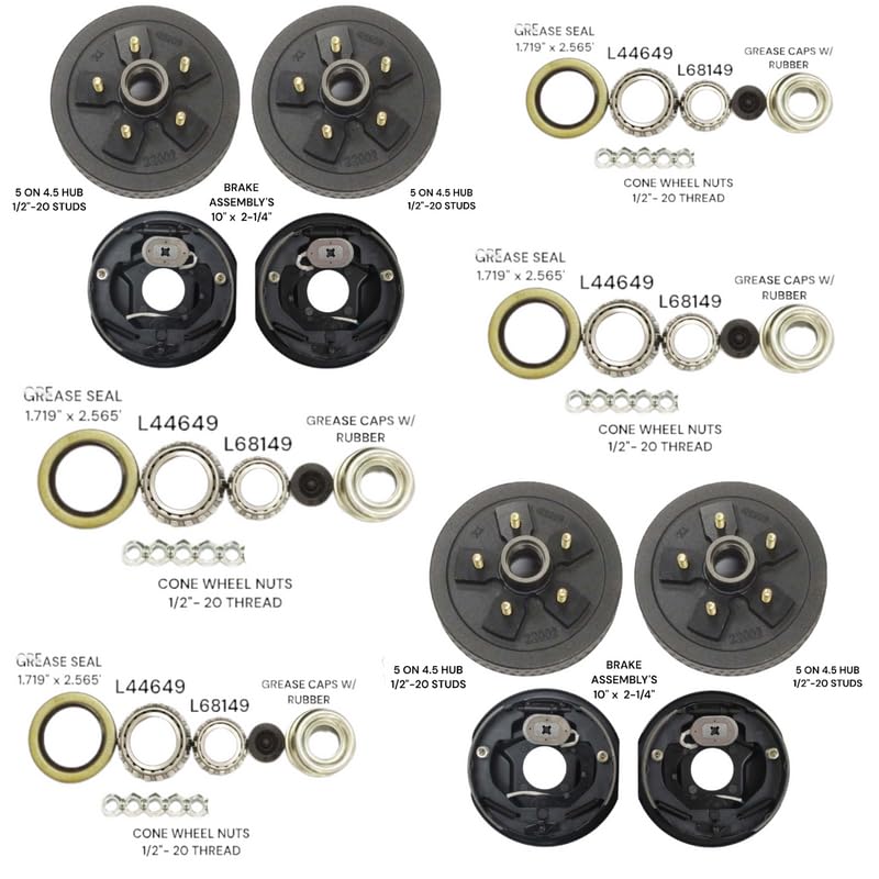 AJANTA INDUSTRIAL 5 on 4.5 Trailer Hub Drum Kits with 10