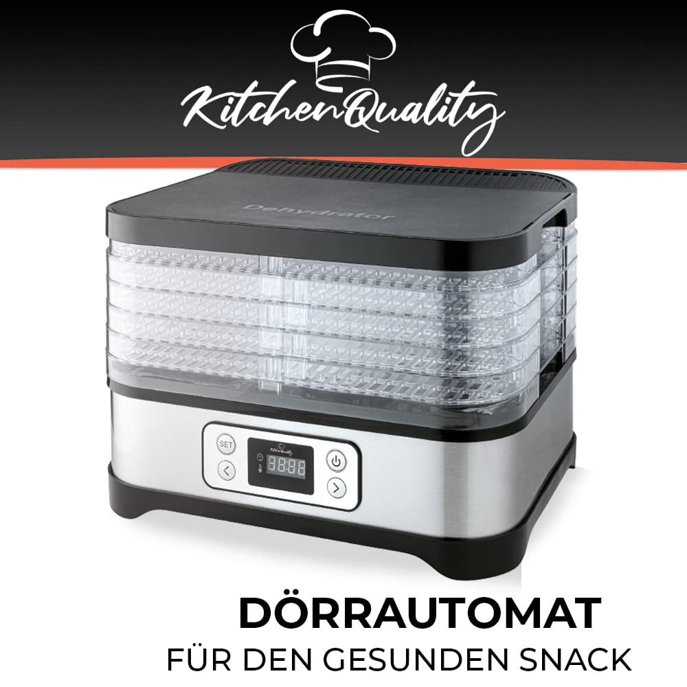 Kitchen Quality suszarka do owoców z 5 wkładanymi półkami, z timerem, zabezpieczeniem przed przegrzaniem i mocą 260 W, suszarka do ziół