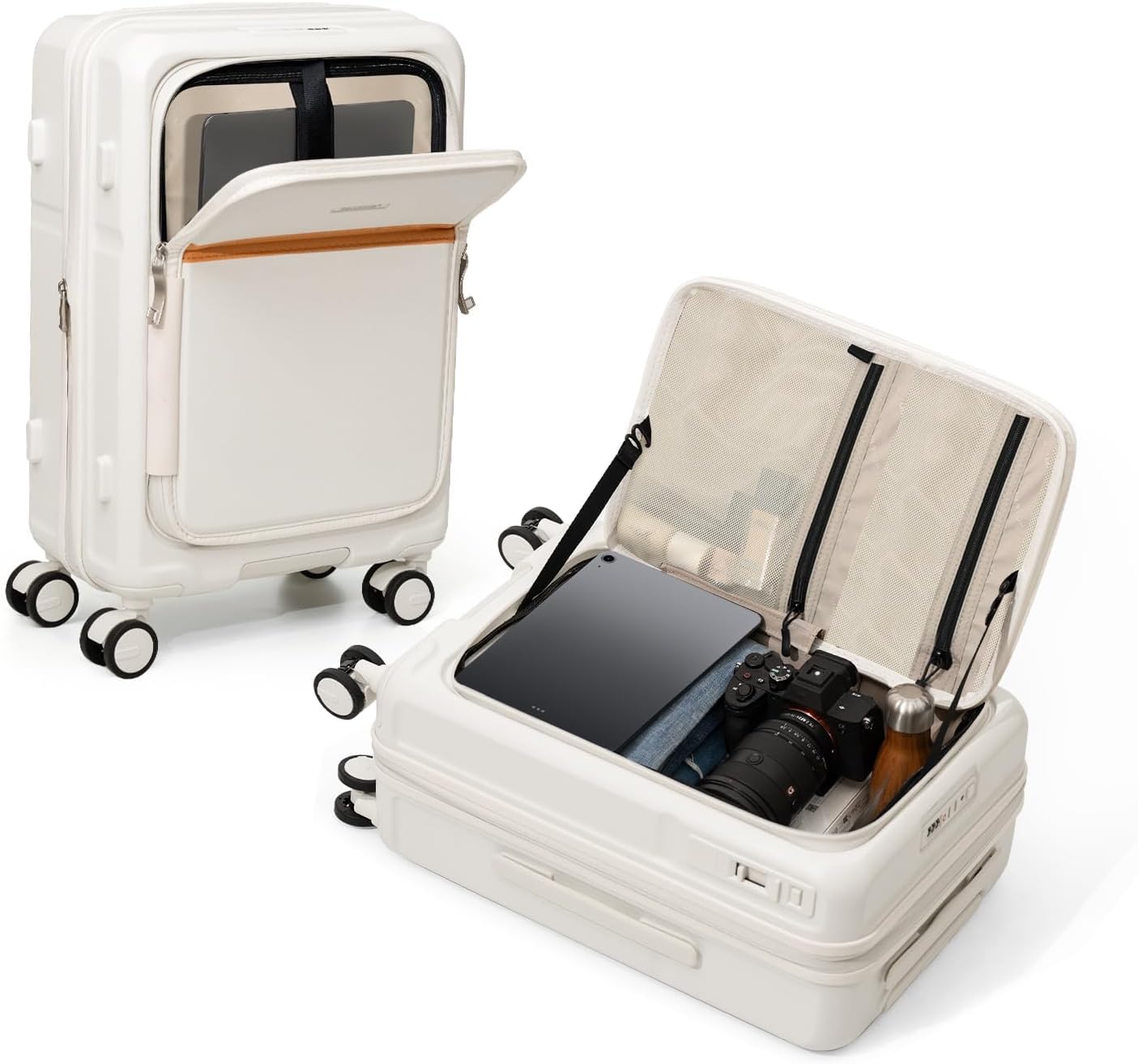 ROAMING Expandable 20 Inch Carry On Luggage with Mute Brake Wheels Airline Approved Hard Shell Suitcases with Front Pocket Top Opening Luggage with TSA Lock for Short Business Travel, Beech white