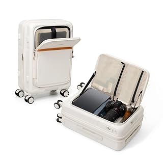ROAMING Expandable 20 Inch Carry On Luggage with Mute Brake Wheels Airline Approved Hard Shell Suitcases with Front Pocket Top Opening Luggage with TSA Lock for Short Business Travel, Beech white - Amazon product rated Grade B