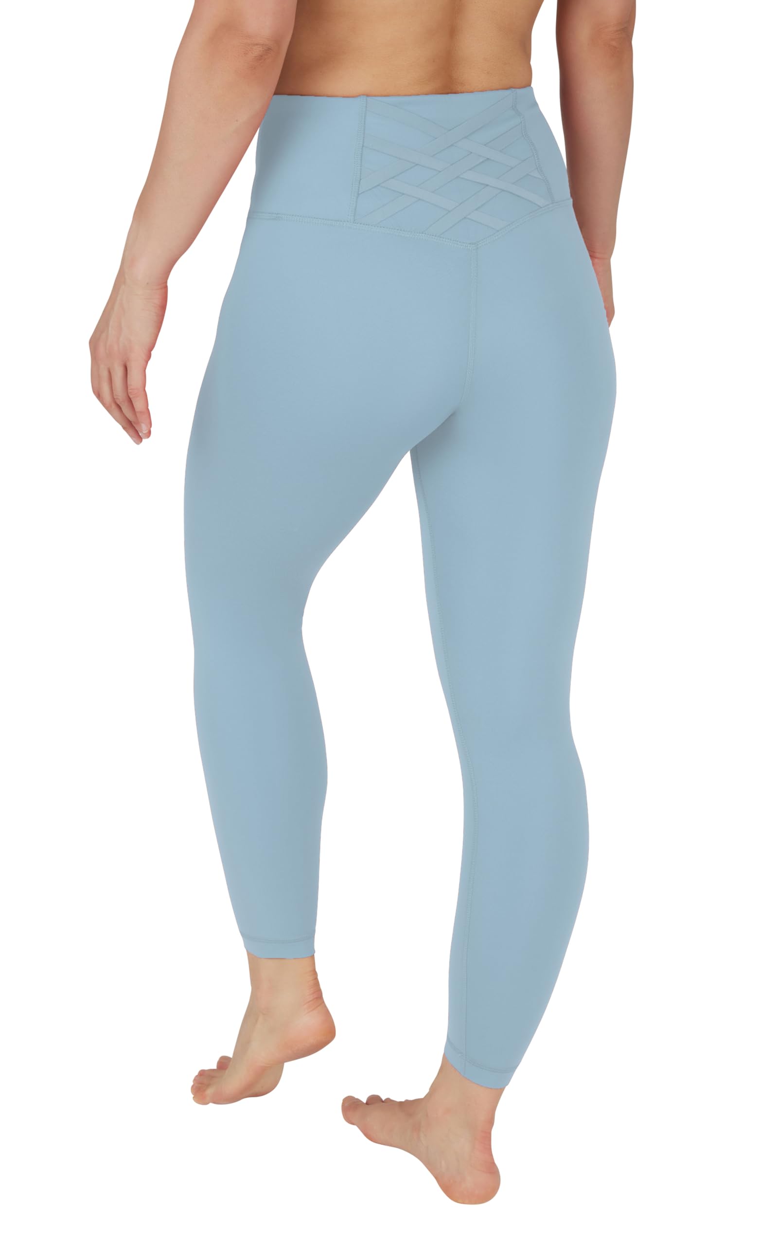 Yogalicious Women's Smoke Blue High Waist Ankle Legging Squat Proof Criss Cross V-Back Pant, Xl
