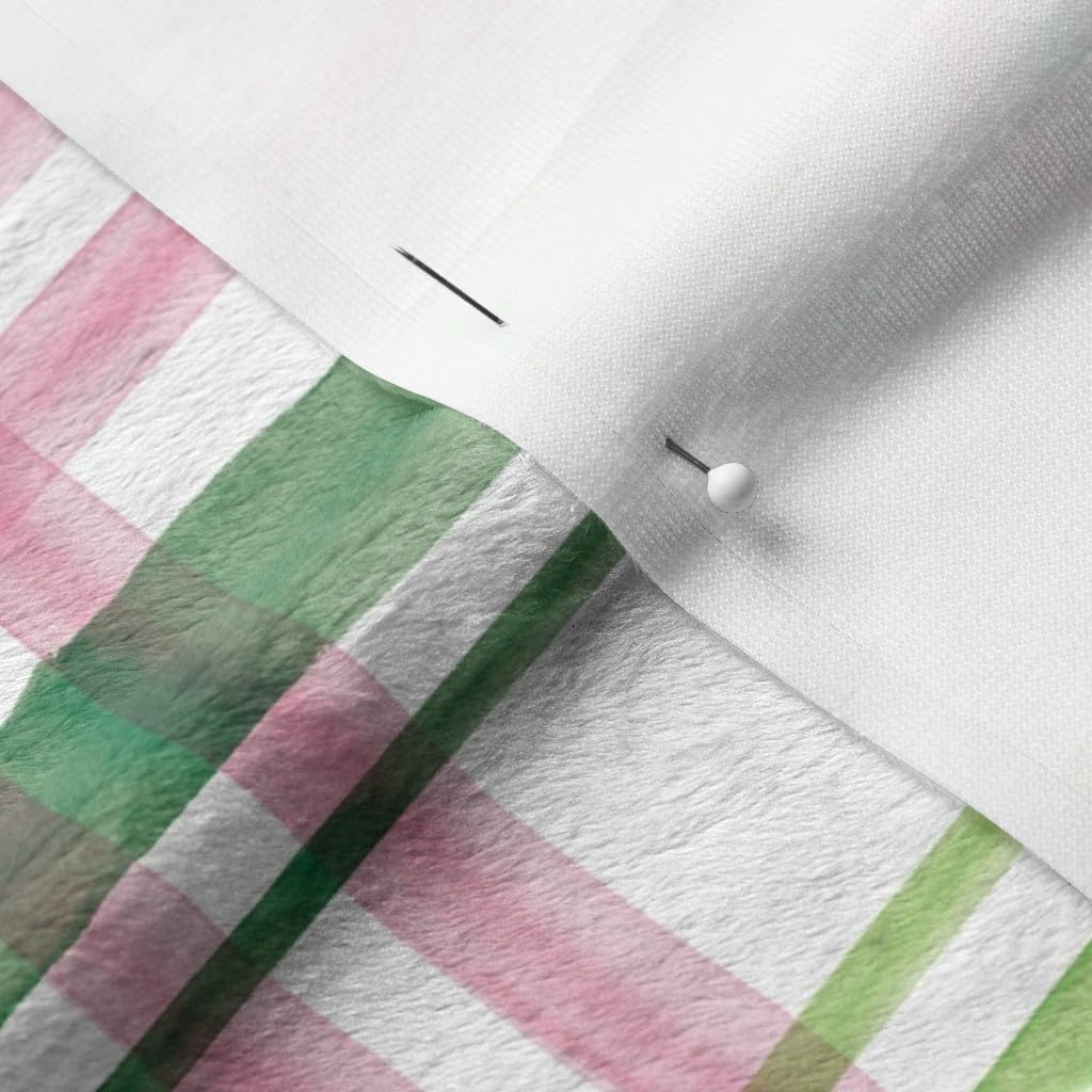 Spoonflower Fabric - Irish Plaid Watercolor Pink Patricks Day Green Cute Trendy Printed on Minky Fabric by The Yard - Sewing Baby Blankets Quilt Backing Plush