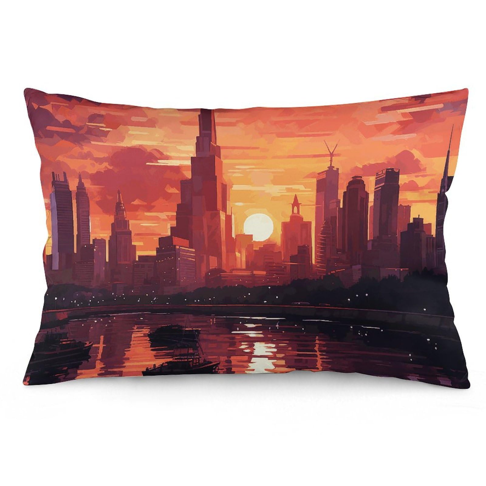 Taies d'oreiller paysage urbain au coucher du soleil en 4 tailles