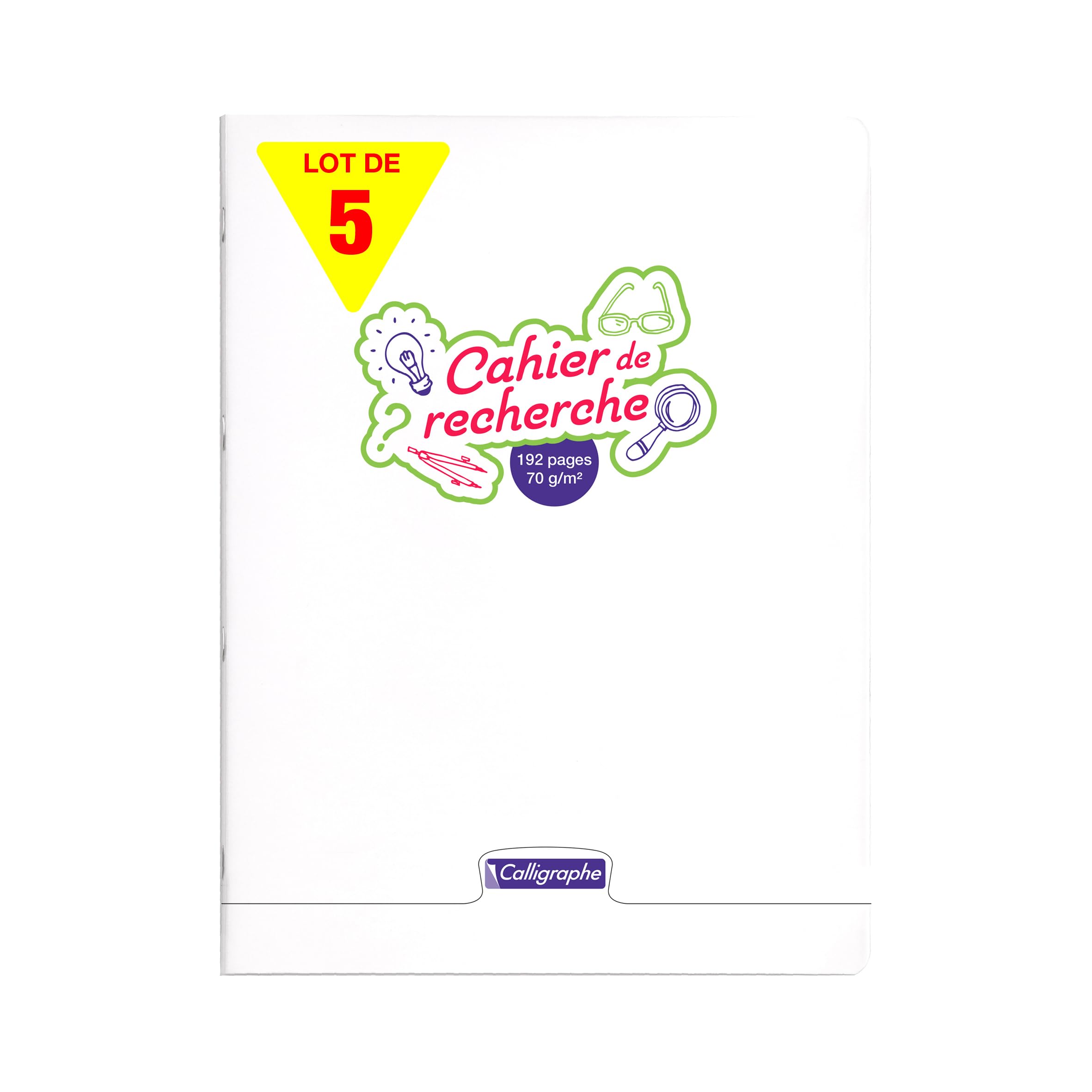 Calligraphe 18797CPack Pack of 5 Colourless Stapled Research Notebooks (Clairefontaine) 24x32cm - 192 Plain White Pages - 70g White Paper Clear Polypro Cover