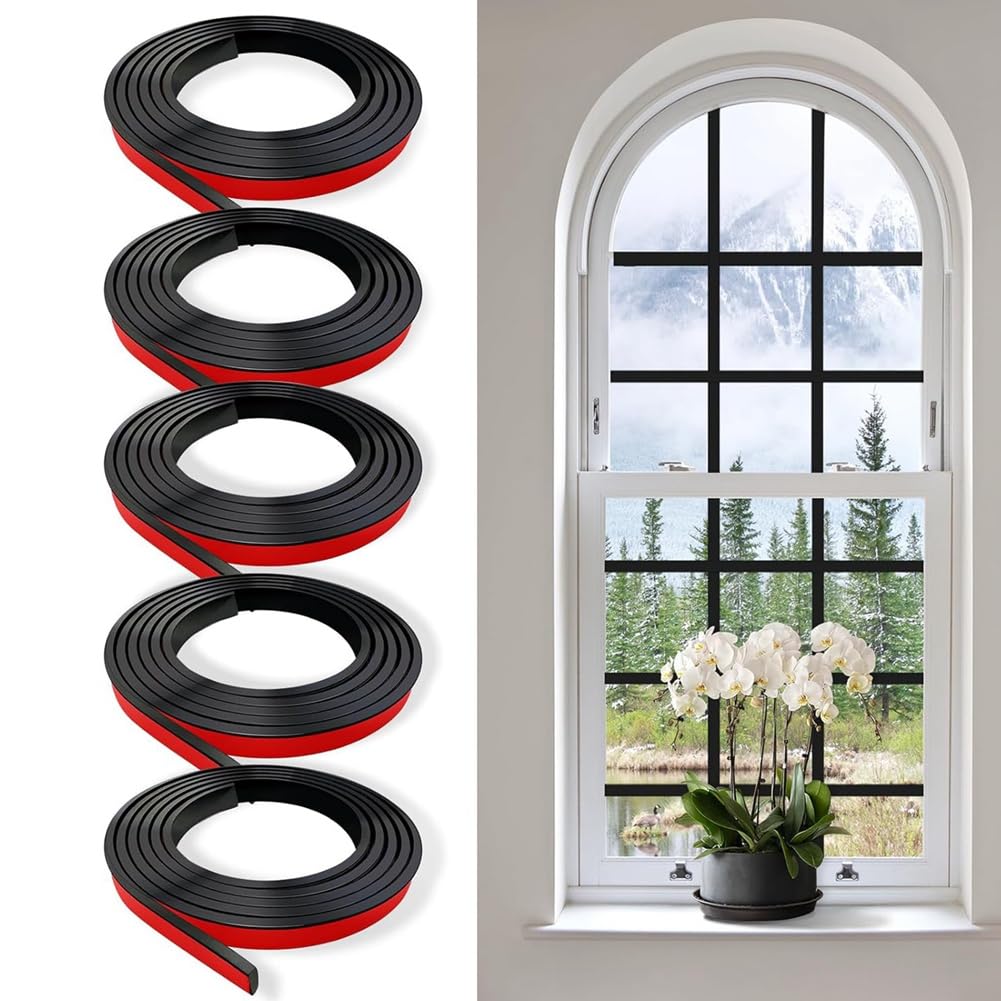 Juego de 5 rollos de rejilla para ventana, autoadhesivas, para despegar y pegar, simulado para decoración de ventanas, color negro