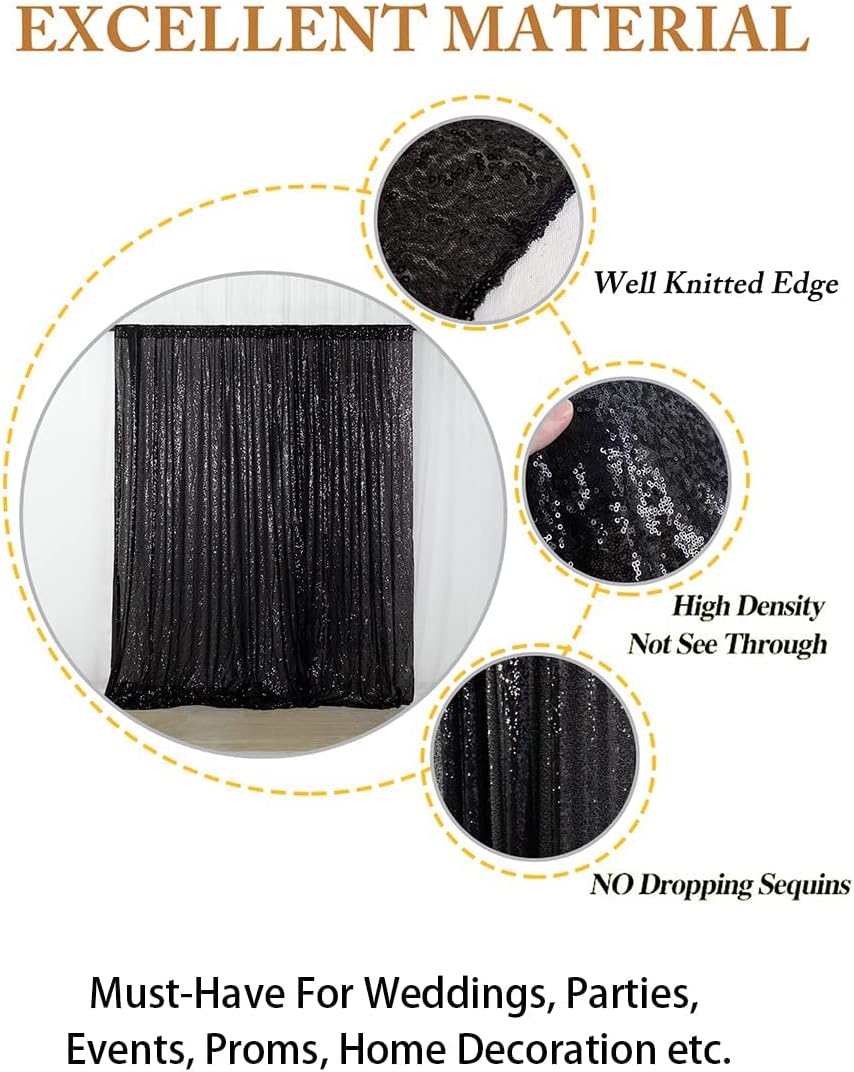 Black Shimmer Sequin Fabric Photography Backdrop 4FTX6FT Glitter Background Sequin Curtain Sequence Curtain Sequin Birthday Backdrop