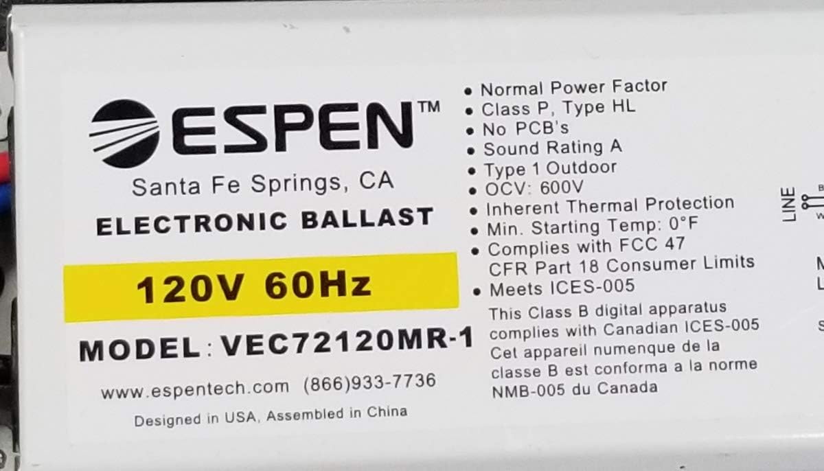 Espen Electronic Ballast VEC72120MR 1 for Circular Lamps. For 2 x FC12T9 32W or FC12T9 32W FC16T9 40W, 120V 6 in Length x 1.78 in Width x 1.08 in in Height