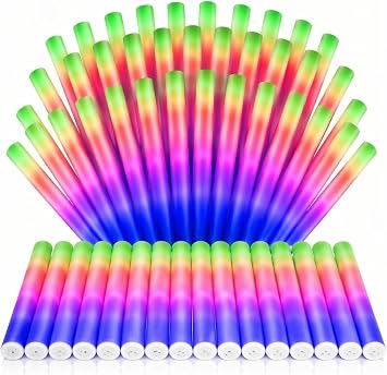 The Glowhouse Foam Glow Sticks Giant LED 18 Inch Multicolour   Bright Flashing Light Up Batons with 3 Modes   Party, Festival, Wedding, Birthday & Concert Bulk Pack UK 200 Pack