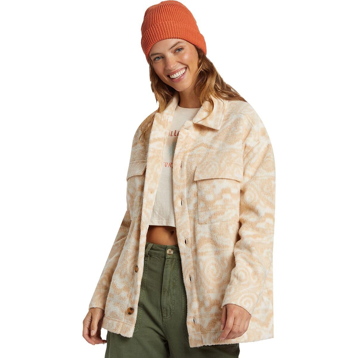 Billabong Happy Camper Shacket Sweater - Oversized Long Sleeves Button Sweater