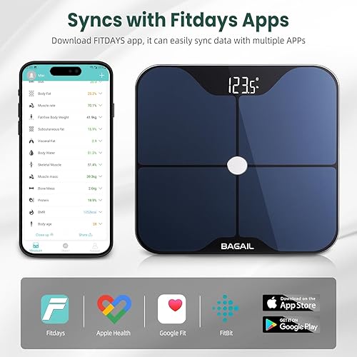 Miniatura 5 de BAGAIL BASICS Báscula inteligente para peso corporal, báscula digital de baño con revestimiento ITO, báscula precisa de IMC de grasa corporal con
