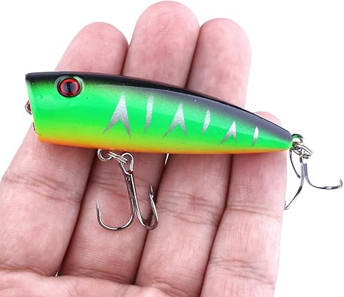Miniatura 6 de Kit mixto de señuelos de pesca incluye señuelo minnow, popper, crankbait y anzuelo de pesca para pesca en agua salada y agua dulce de trucha, lubina
