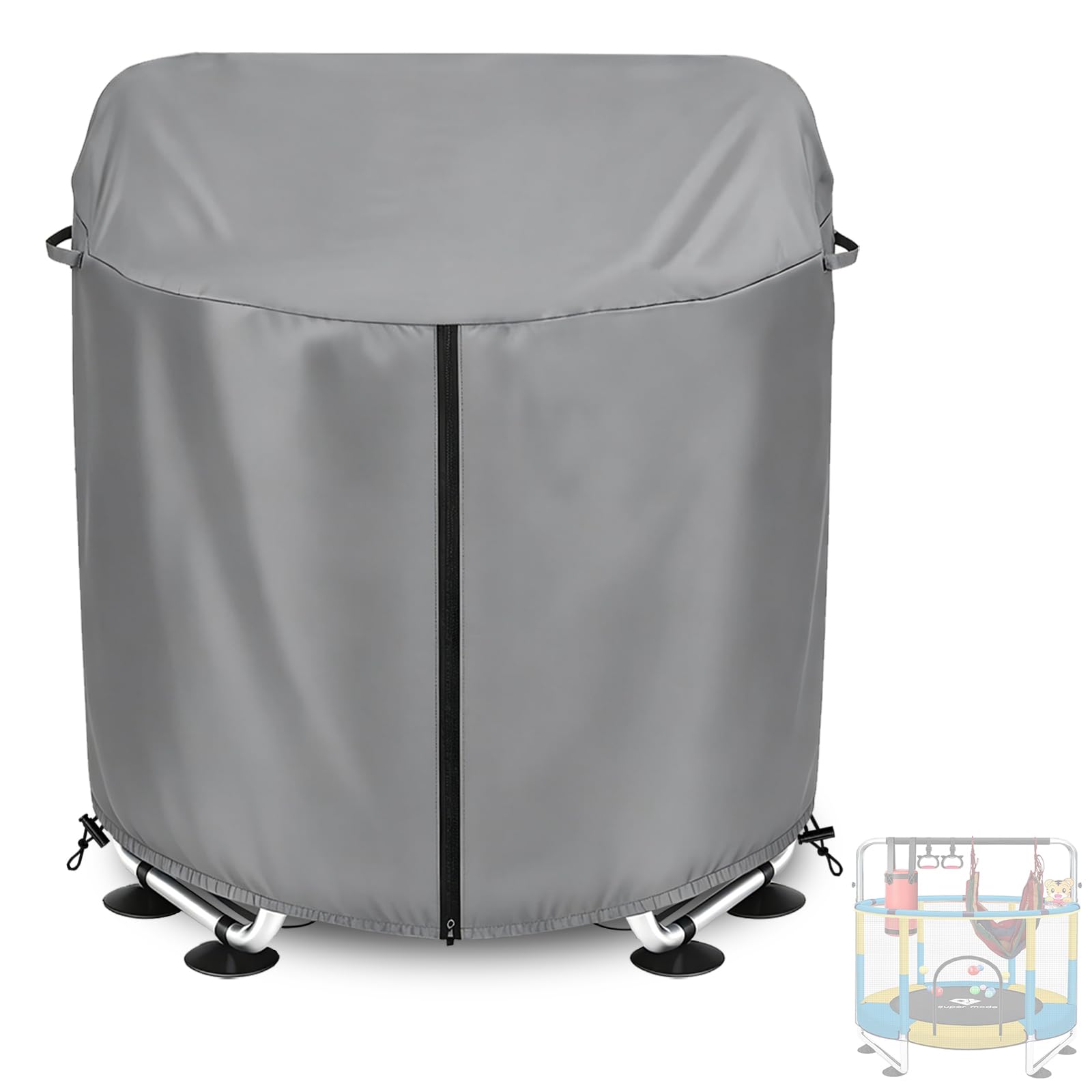 Outdoor Kids Trampoline Cover for 55" Kids Trampoline 100% Waterproof UV-Resistant Heavy Duty Round Trampoline Covers,57" Dia x 58" H,Outdoor Toddler Trampolines Winter Protect Cover,Grey