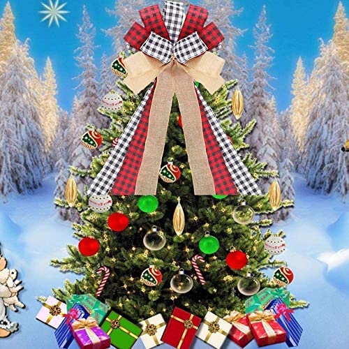 Svnntaa Christmas Tree Topper Buffalo Plaid Decorative Bow,Handmade Farmhouse Large Gift Bow Door Bows Banister Bow Christmas Bows For Holiday Home Decor #TOP3
