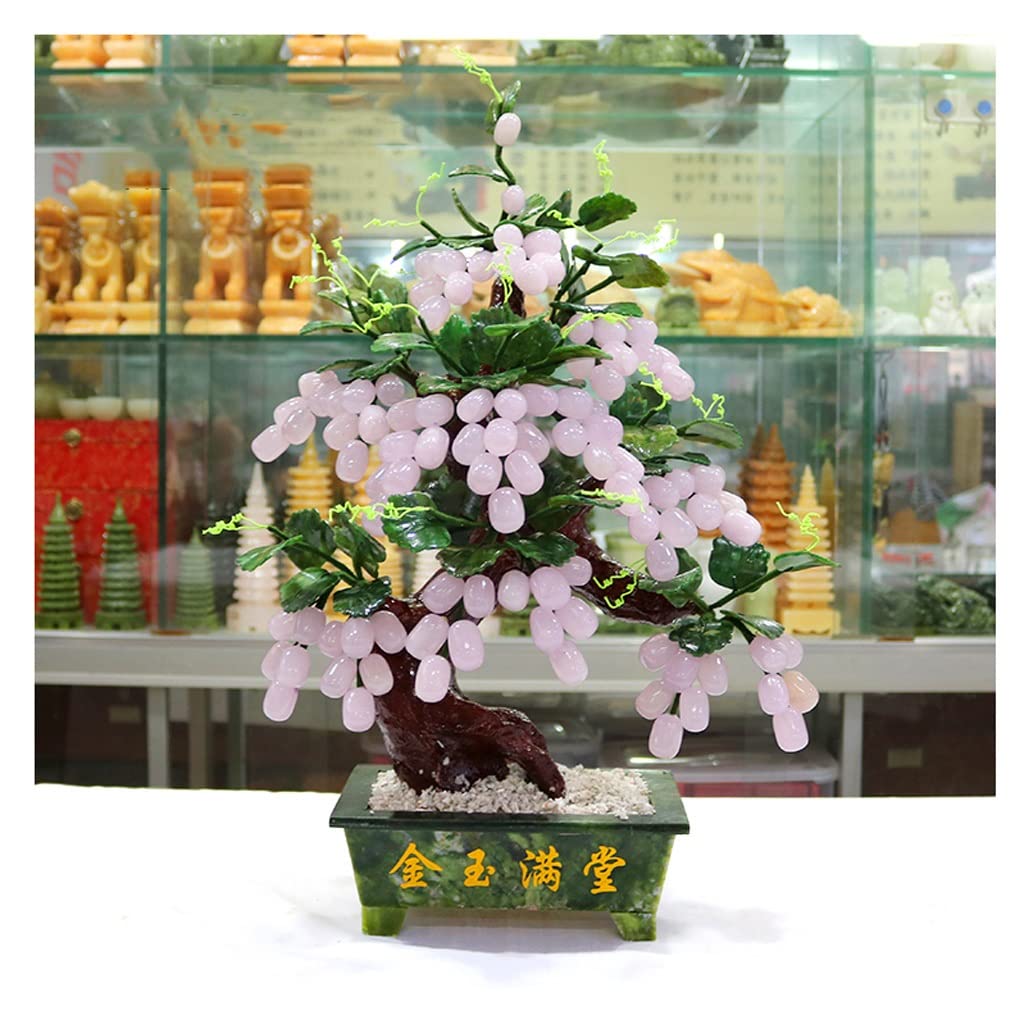HCZKIUJY Luck and Wealth Crystal Tree Natural Jade Potted Grape Vine Jade Fortune Money Tree Home Decoration Feng Shui Handicraft Gifts Good Fortune and Prosperity Chakra Money Tree (C)