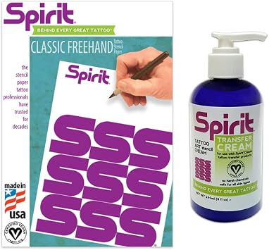 Spirit Classic Freehand Tattoo Essentials Bundle 100 Sheets of Stencil Paper & Transfer Cream