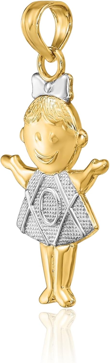 IceCarats 10K Solid Yellow Gold Medium Girl Pendant Necklace 22.5mm 7/8 inch Polished For Her