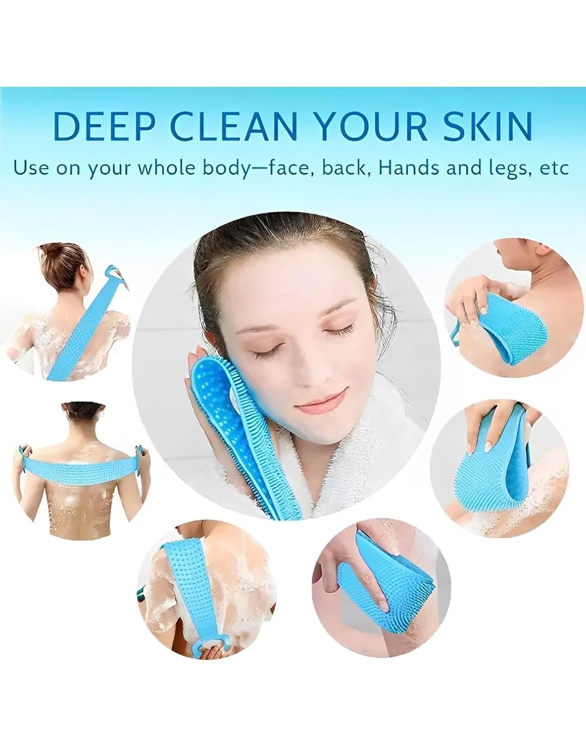 (2 -in -1 2pcs combo) Silicon body massage with bath brush soap dispenser and silicon body back scrubber & Masjar deep cleaning, exfoliating and massage hair scalp and body (multicolor) (2 -in -1 2pcs combo) Silicon body massage with bath brush soap dispenser and silicon body back scrubber & Masjar deep cleaning, exfoliating and massage hair scalp and body (multicolor)