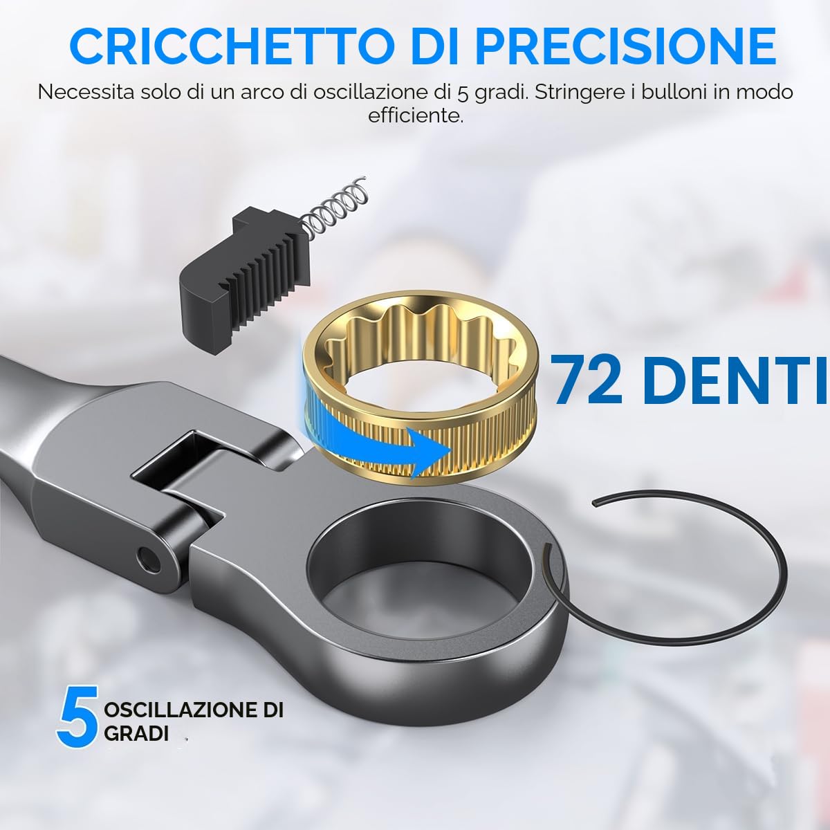 ENEACRO Set di chiavi combinate a cricchetto da 12 pezzi, set di chiavi antiscivolo a testa flessibile, metriche da 8 a 19 mm, 72 denti, struttura in Cr-V, nichelatura con borsa di stoccaggio