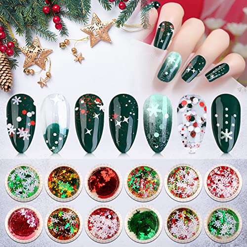 Ebanku 3D Christmas Nail Sequins 12 Boxes Holographic Flake Nail Glitter Sequins Iridescent Snowflake Star Christmas Tree Christmas Decoration #TOP23