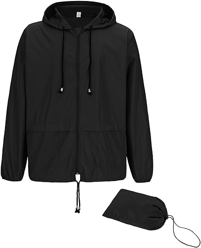 Durio Chaqueta de lluvia plegable para hombre, abrigos de lluvia ligeros para hombres, chaquetas cortavientos impermeables con capucha para ciclismo
