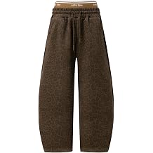 Aelfric Eden Leopard Print Baggy Sweatpants Elastic Double Waist Faux Suede Wide Leg Pants Women Casual Y2K Unisex Trouser