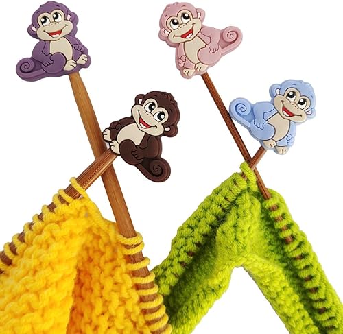 Miniatura 5 de Toeloioh 4 tapones de aguja de tejer, protectores de punto de aguja de mono, pingüino, búho, pez, pez, búho, tapas de extremo para tejer, accesorios