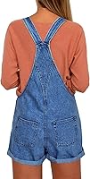 Vista 2 de Vetinee - Overol corto clásico de mezclilla con tirantes ajustables para mujer, con dobladillo con puño
