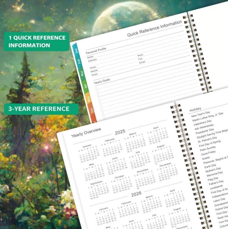 Planner 2025-2025 Planner, 9" x 11", Jul.2025 - Jun.2026, Weekly and Monthly with Colorful Tabs, Strong Twin-wire, Back Pocket - Dreaming Moon - Image 4