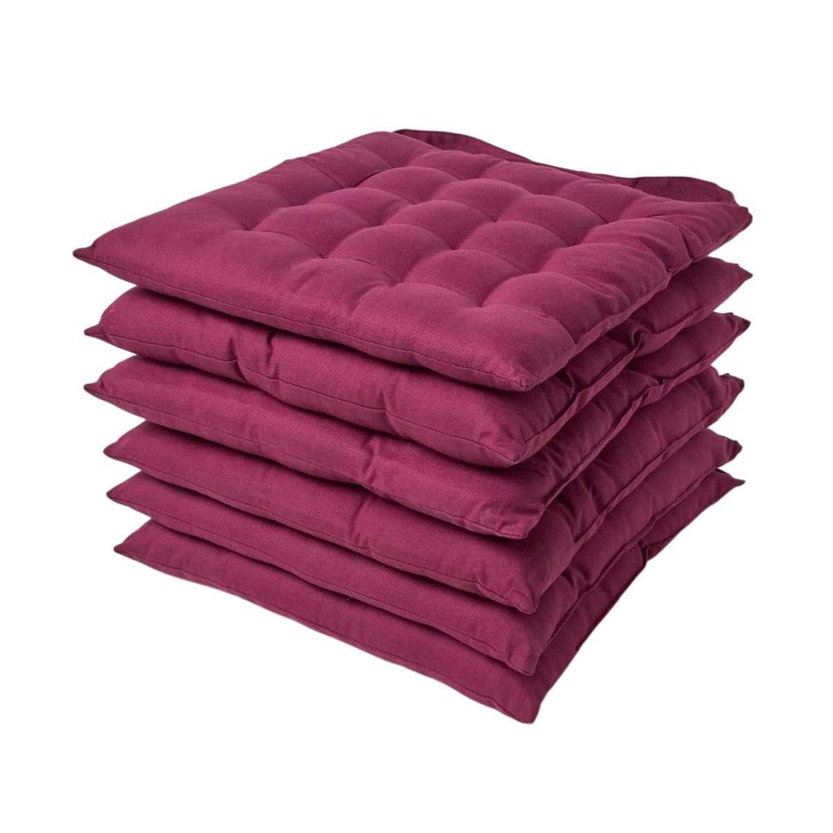 HOMESCAPES Plum Seat Pads for Dining Chair, Set of 6 100% Cotton Chair Pads with Straps, 40x40 cm