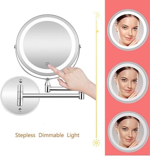 Miniatura 3 de Espejo de maquillaje, espejo de maquillaje, 10 luces LED, espejo de maquillaje montado en la pared con luces regulables, aumento recargable, espejo