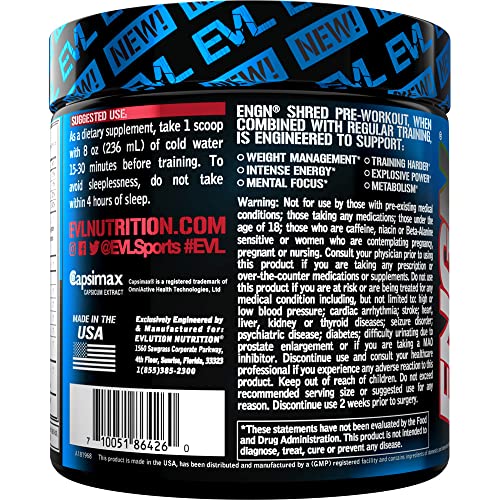 Evl Ultimate Pre Workout Powder - Thermogenic Fat Burn Support Preworkout Powder Drink For Lasting Energy Focus And Stamina - Engn Shred Intense Creatine Free Preworkout Drink Mix - Cherry Limeade #TOP2