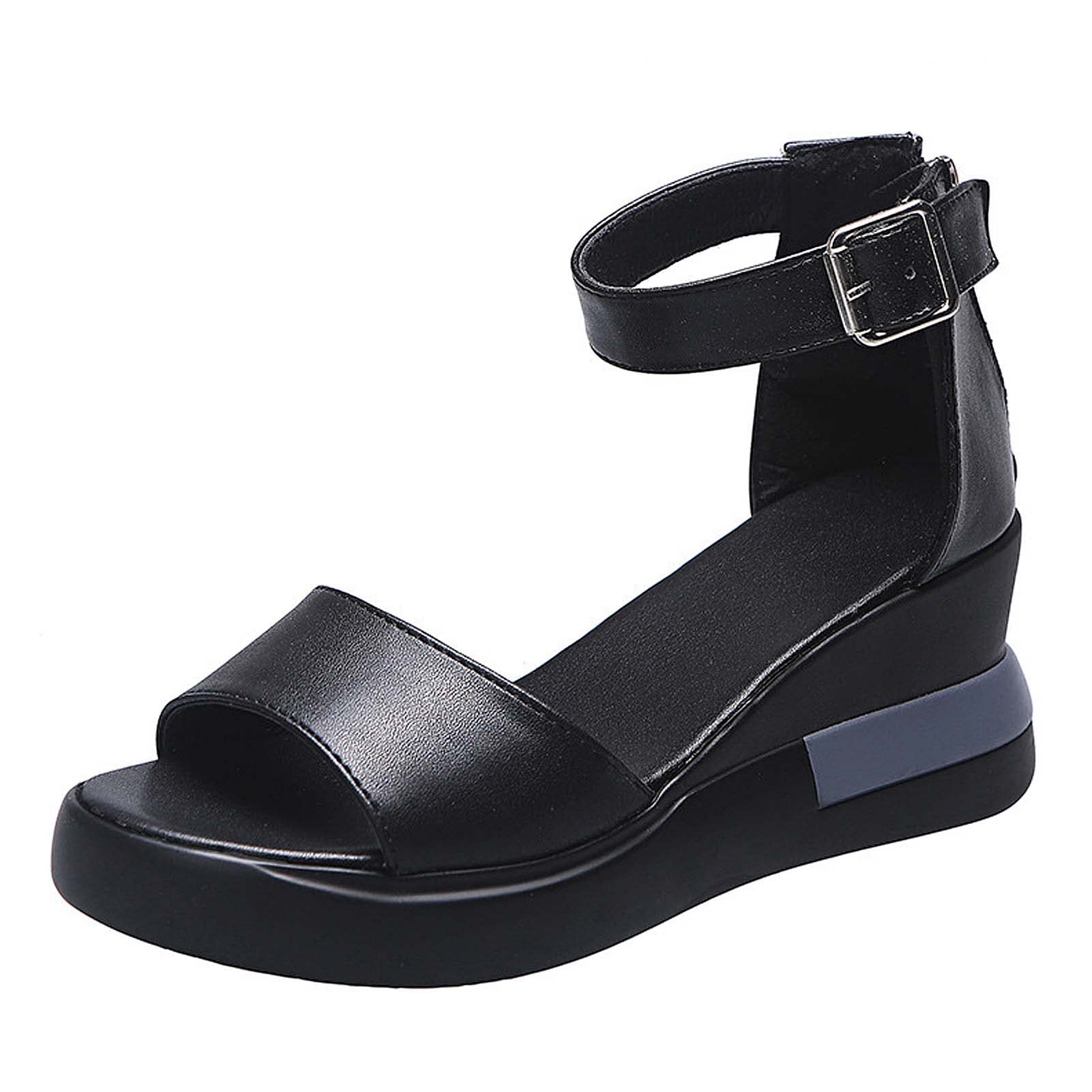 Chaussures en cuir PU pour femmes confortables à talon compensé et boucle de cheville