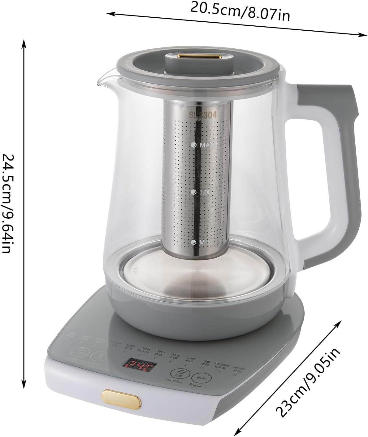 800W 1.8L Electric Kettle Glass Water Boiler Fast Boiling Tea Kettle 40-90°C