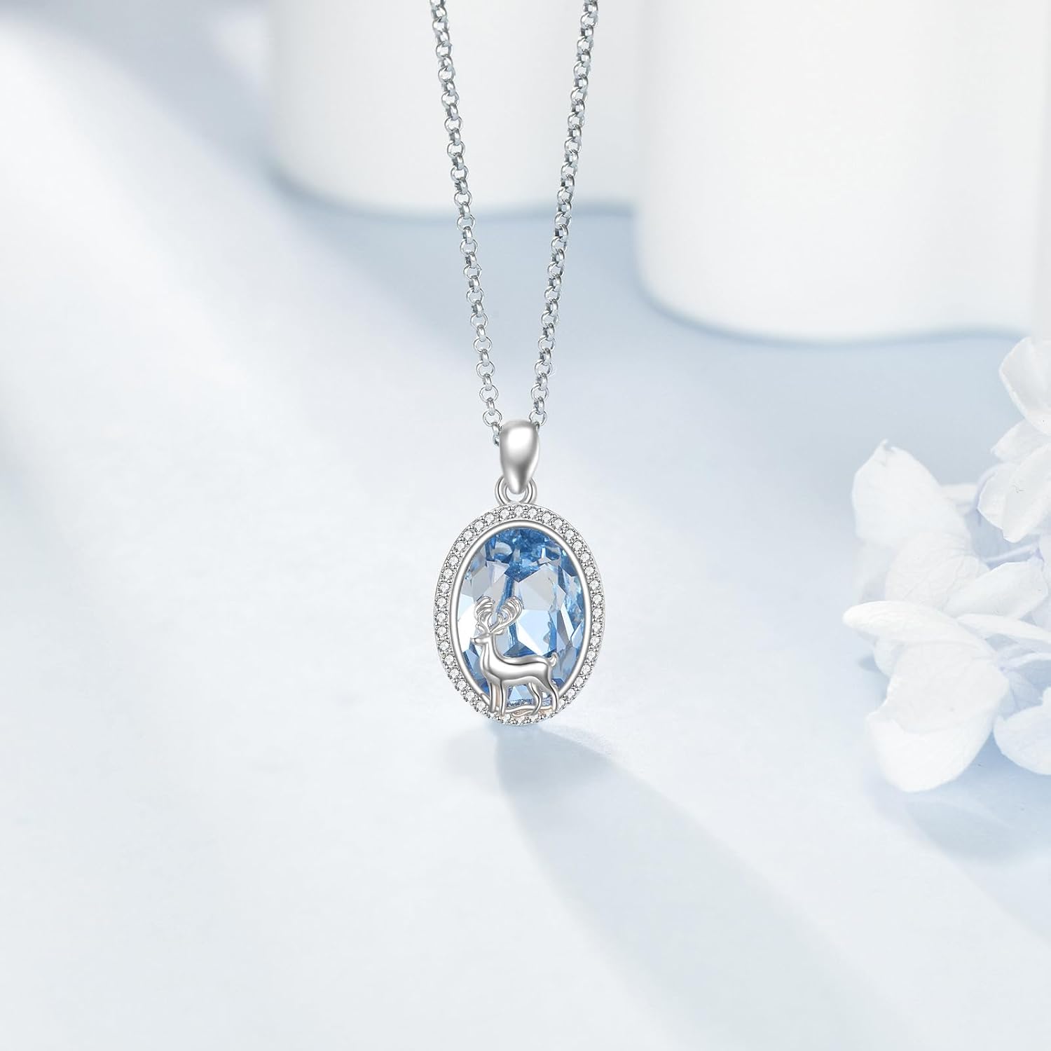 925 Sterling Silver Deer Necklace for Women, S925 Crystal Deer Pendant Animal Necklace Christmas Valentine's Day Birthday Anniversary Mothers Day Jewelry Gifts for Her Mom Girlfriend 18+2" - Image 2