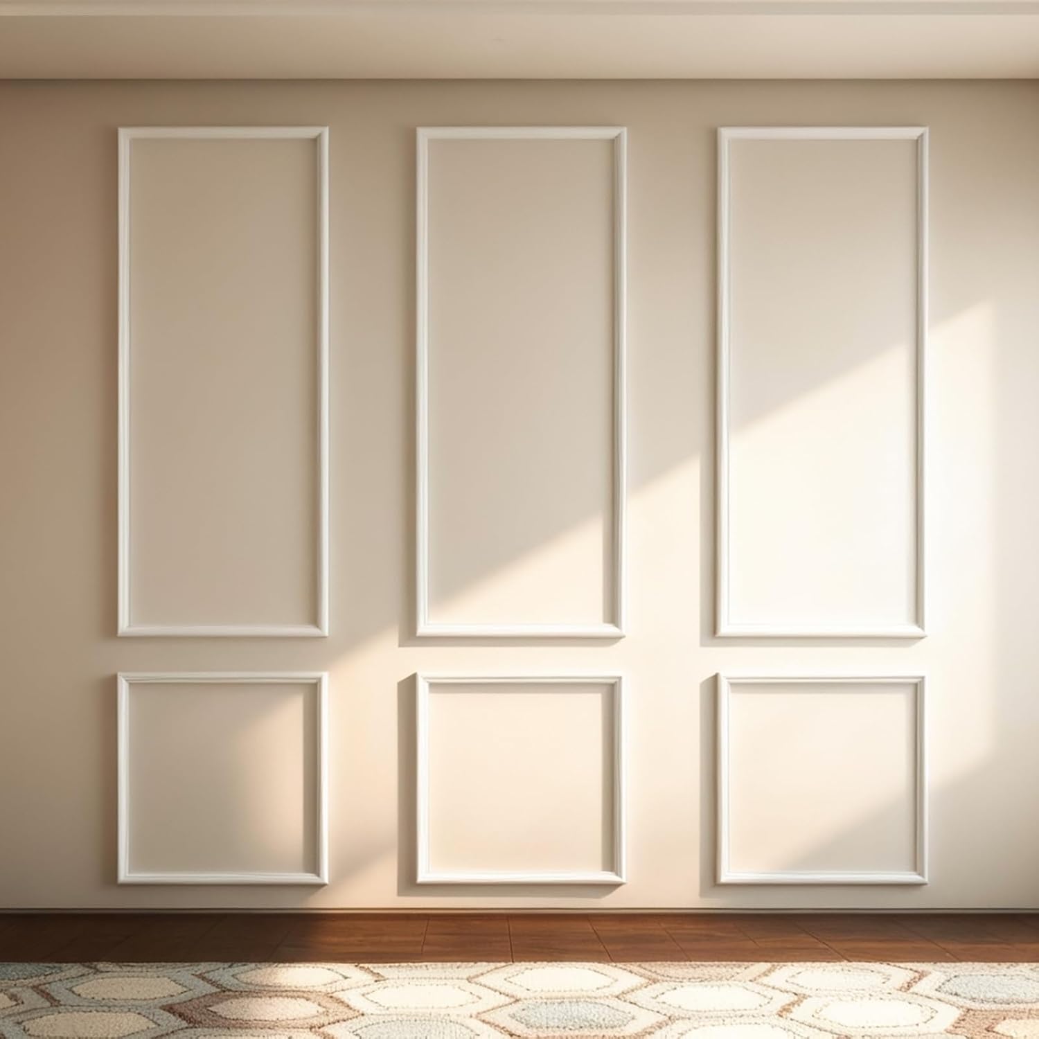 VCK Pre-Cut Wall Molding Set of 6 | Wainscoting Panels Kit for Accent Wall | Ready-to-Assemble Wall Panels for Living Room, Bedroom | Easy DIY Installation with Glue (3 Top & 3 Bottom)