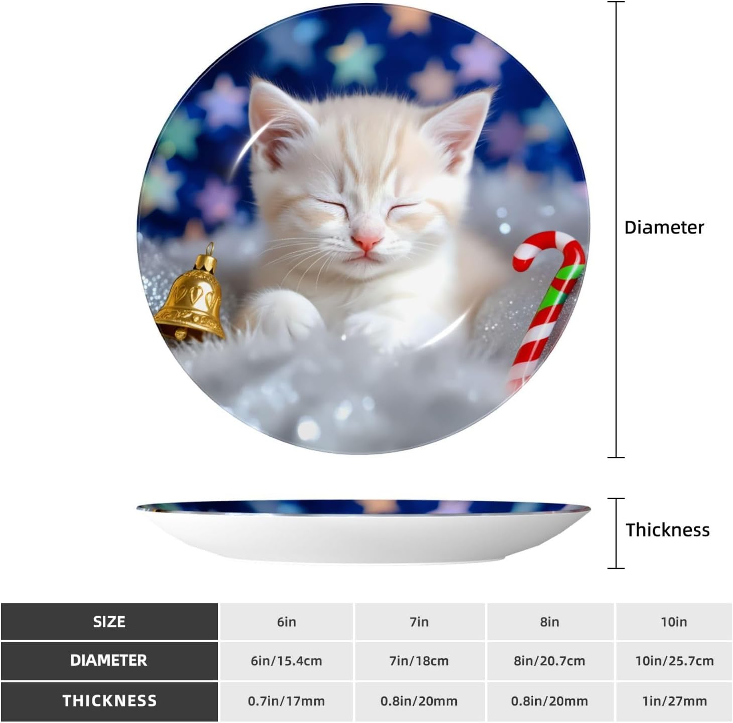 Sleeping Kitten Holiday Cheer Style Ceramic Plate Display Decorative Plate With Stand Wall Hanging Plate For Home Decor 10 Inch