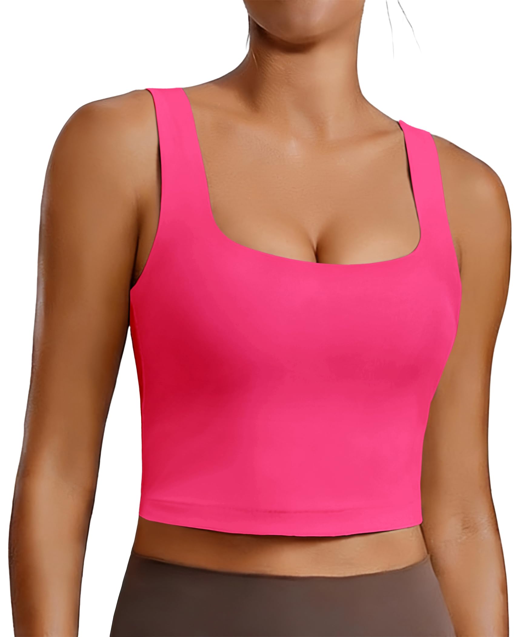 PINSPARK Hot Pink Sports Bra Padded Workout Tops - Sports Bras | Mubboo
