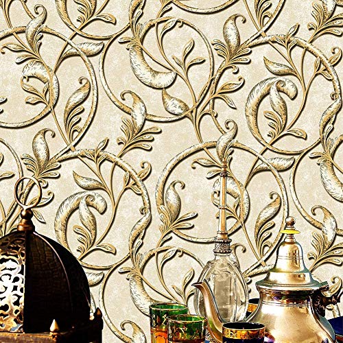 Image of Eurotex Damask Design Wall Paper for Wall Decor Roll for Covering Living Room, Bedroom Walls (Luxury Vinyl Coated 57 sq.ft Roll, Cream)