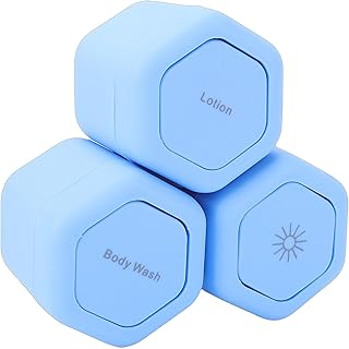 Jectse 3 Pcs Magnetic Travel Capsules, Hexagonal Toiletry Containers with Strong Magnets and Screw Top Lids for Lotion Shampoo Conditioner, with 40ml Capacity for Air Travel (Blue)