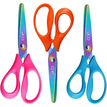 CCR Left-Handed Children's Scissors Left-Handed Coloured Titanium Children's Scissors 13 cm Children's Scissors Left-Handed Pack of 3 Comfortable Handle Suitable for Classroom School Home and Craft Room Scenarios