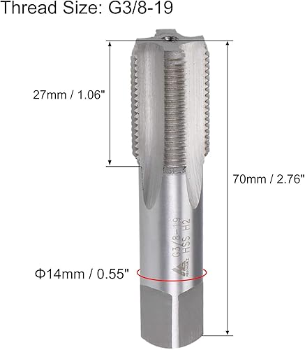 Miniatura 2 de uxcell Grifo de rosca de tubería G38-19, Macho roscado de la máquina mano derecha, Flauta recta sin recubrimiento HSS, tolerancia H2