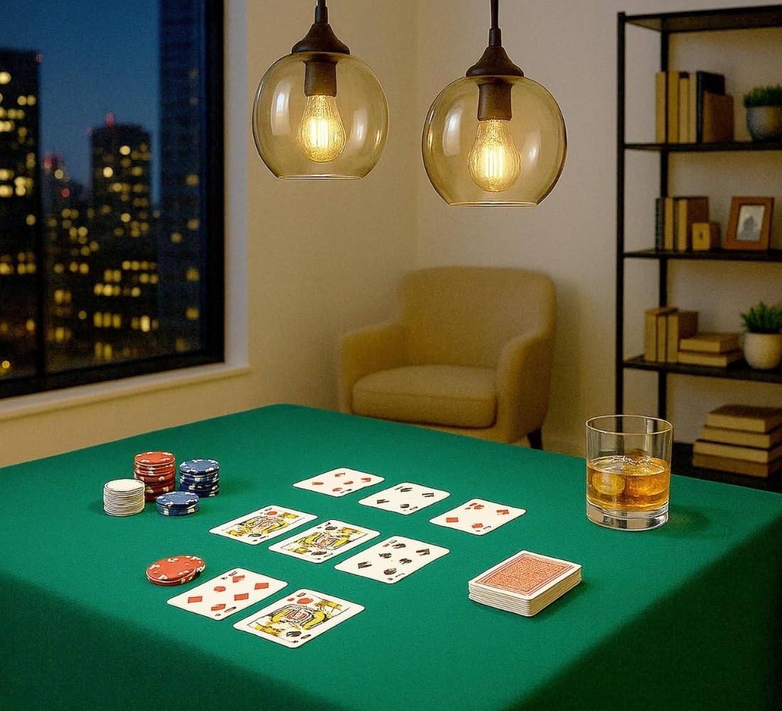 Generico Copritavolo da Gioco Verde, con Elastico, per Tavoli da 4 Posti, Quadrato 140 x 140 cm, Poliestere, Panno Verde Per Tavolo, Poker - Burraco - Texas Holde'm