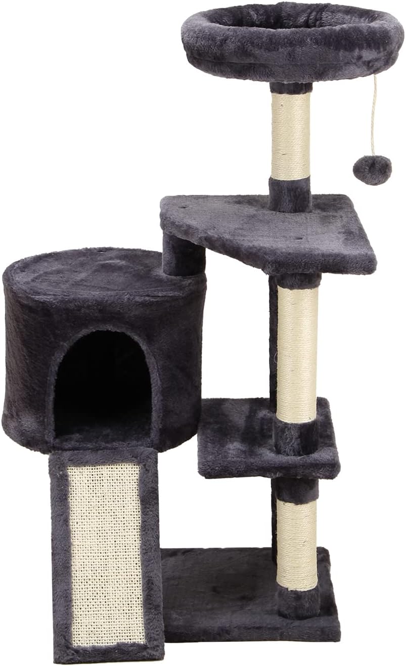MIAO PAW 11Smoky Grey Cute Cat Tree Tower for Indoor Cats - Condo with Sisal Scratching Posts，Jump Platform Cat Furniture Activity Center Play House Bed