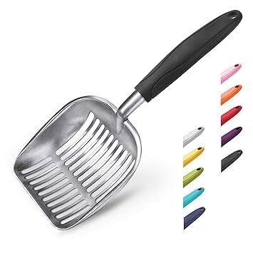 WePet Cat Litter Scoop Solid Aluminum Alloy Sifter Deep Shovel, Long Handle Cat Metal Scooper, Poop Sifting, Pooper Lifter, Kitty Pet Sifter Durable, Heavy Duty Neater Scoops for Litterbox Black