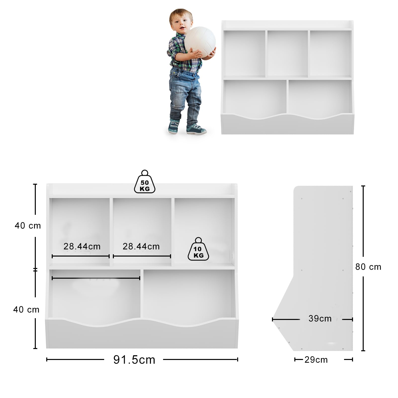 HAUSPROFI Étagère pour enfant avec 5 compartiments - Bibliothèque pour enfants et jouets 2 en 1 - Étagère de rangement pour chambre d'enfant - Rangement pour salle de jeux pour enfants, couloir,