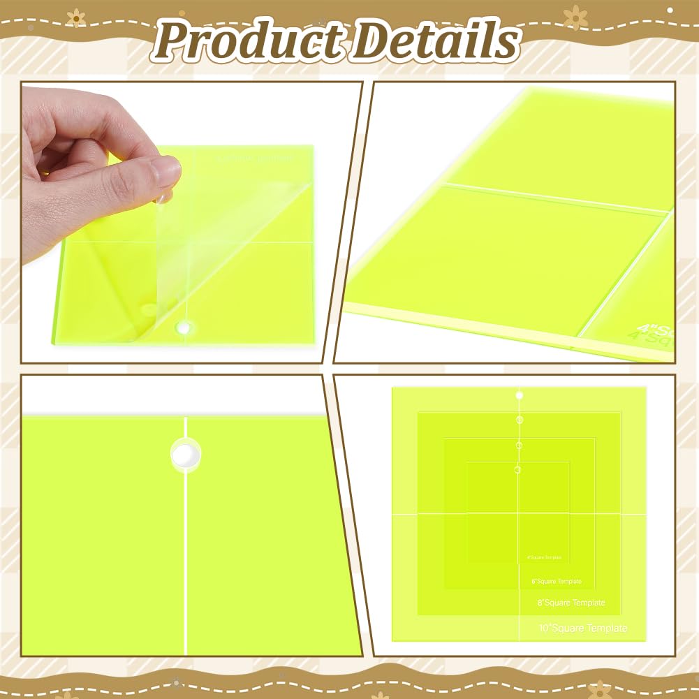 Juego de plantillas cuadradas de acrílico para acolchar, corte preciso para pasteles de capas, patchwork y edredones de larga duración, diseño antideslizante para manualidades y costura
