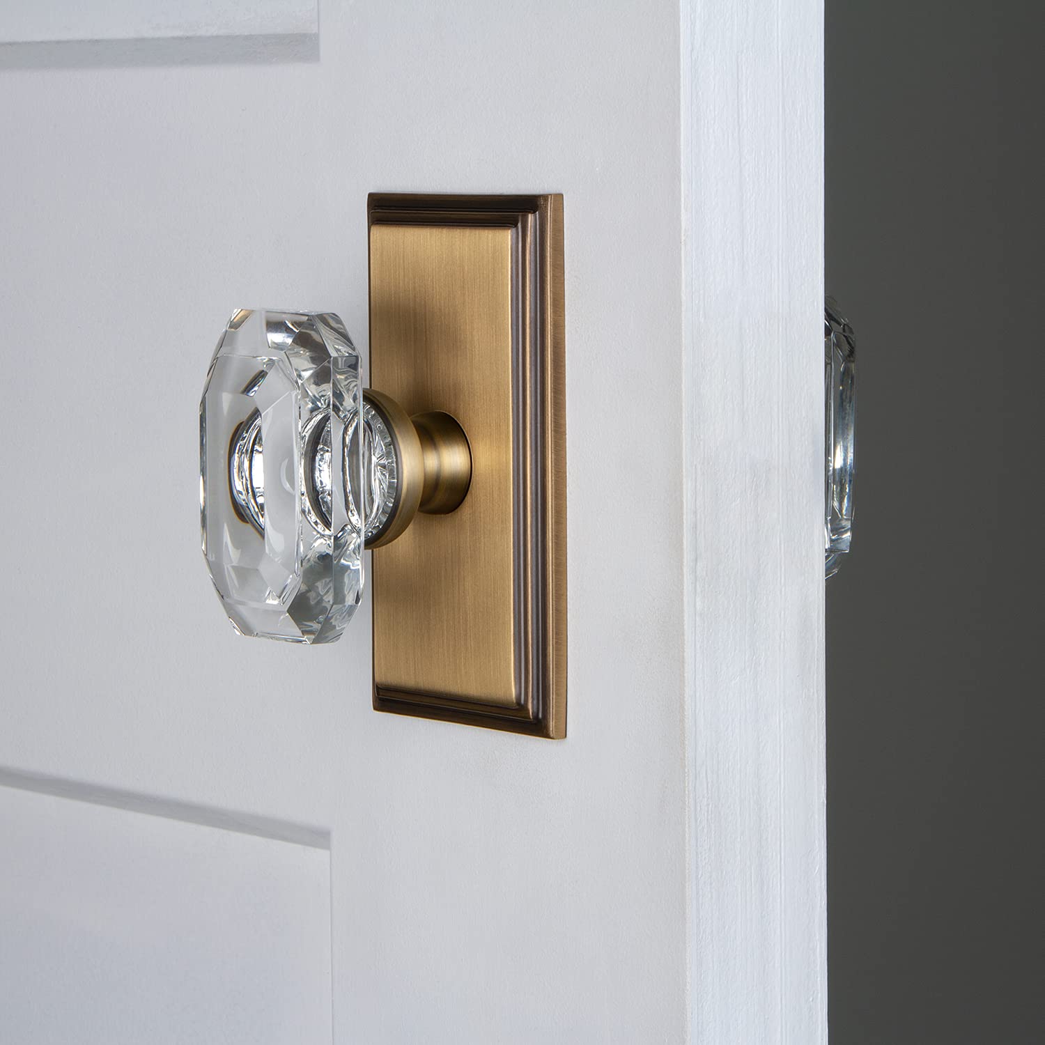 Grandeur 828194 Carre Plate Double Dummy with Baguette Crystal Knob in Vintage Brass