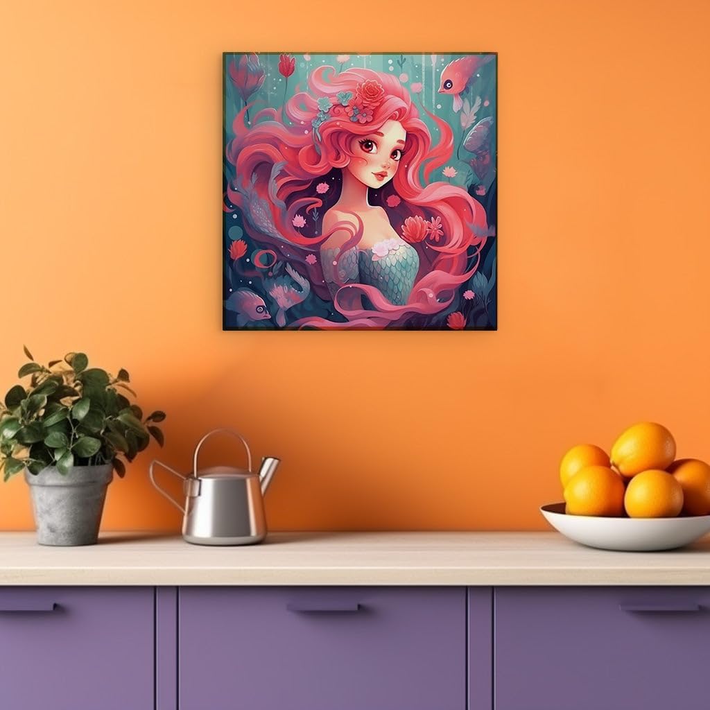 Canvas for Living room. Mesmerizing Mermaid Majesty in a Blossoming Underwater Fantasy, 27 x 18 inch Canvas Wall Art - Contemporary Masterpieces - Modern Home Decor - 69x46 cm (27x18 inch)