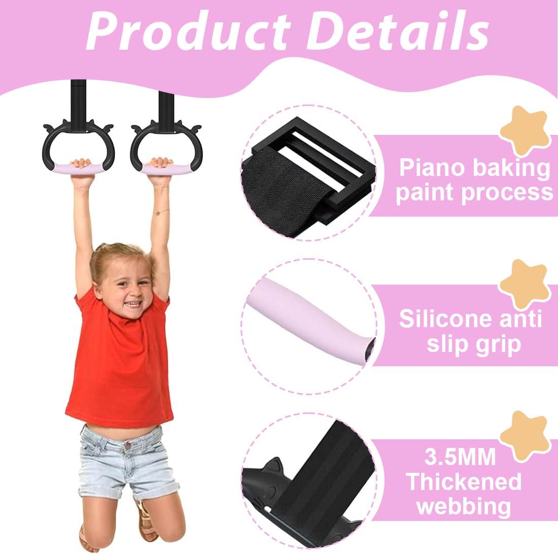 NHQ Anillas Gimnasia con Correa Ajustable para Niños - Entrenamiento de Fuerza, Crossfit, Dominadas y Dips