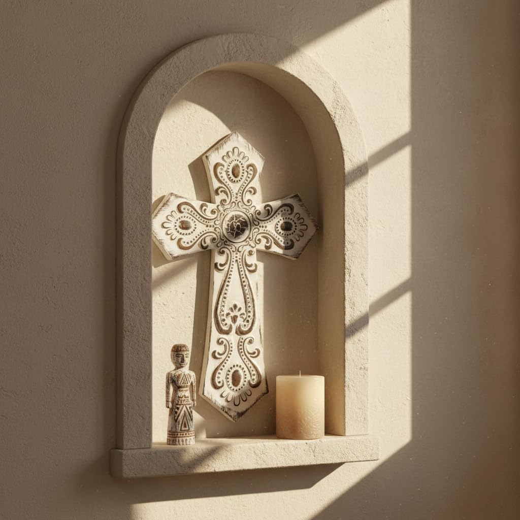 Comfy Hour 12" White Cross for Wall Decor, Decorative Classic Totem Religious Plaque, Artisan Crafted Vintage Style Resin Wall Art for Home Sanctuary, Rustic Interior Accent, 1 Piece